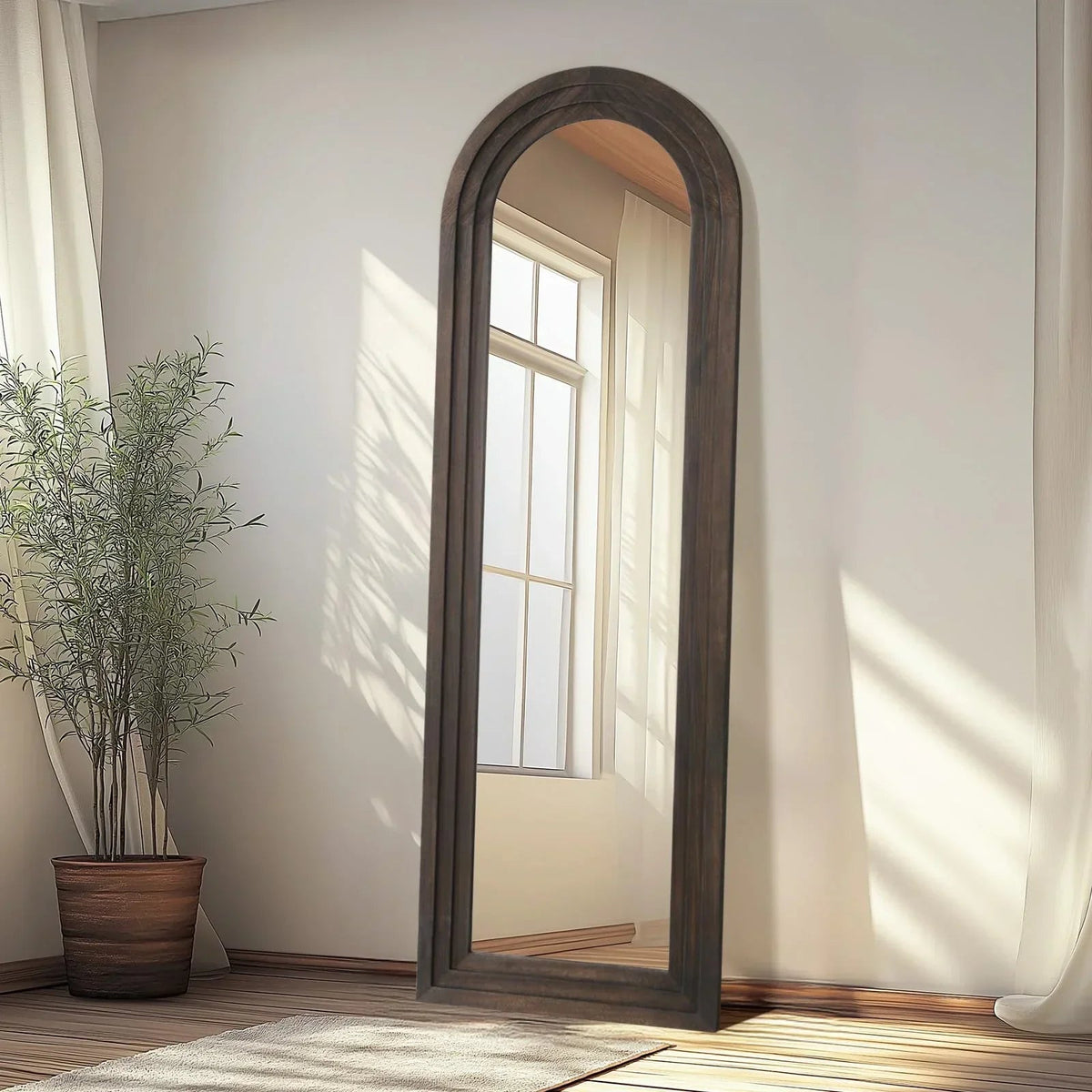 MELOMOIR Arched Solid Wood Full Length Mirror – Rustic Farmhouse Floor Mirror