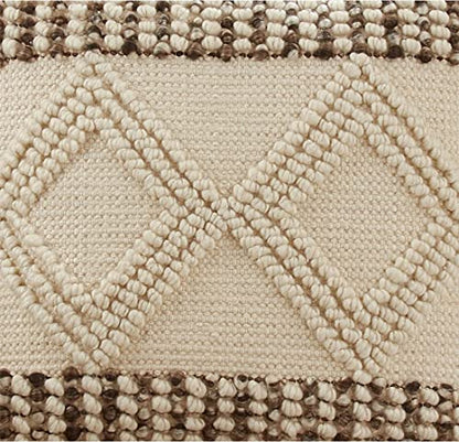 Fennco Styles Woven Textured with Diamond Design Decorative Throw Pillow Cover 18" W x 18" L - Ivory Square Cushion Case for Home, Couch, Bedroom, Living Room and Office Décor