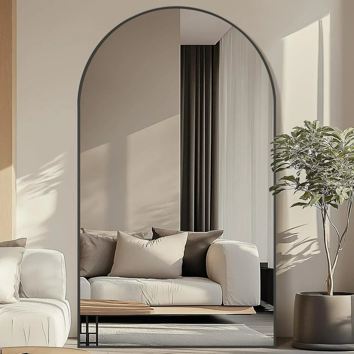 MELOMOIR Oversized Arched Floor Mirror – 76"/82" Full Length Black Mirror