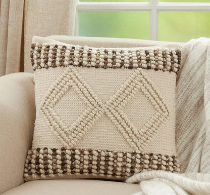 Fennco Styles Woven Textured with Diamond Design Decorative Throw Pillow Cover 18" W x 18" L - Ivory Square Cushion Case for Home, Couch, Bedroom, Living Room and Office Décor