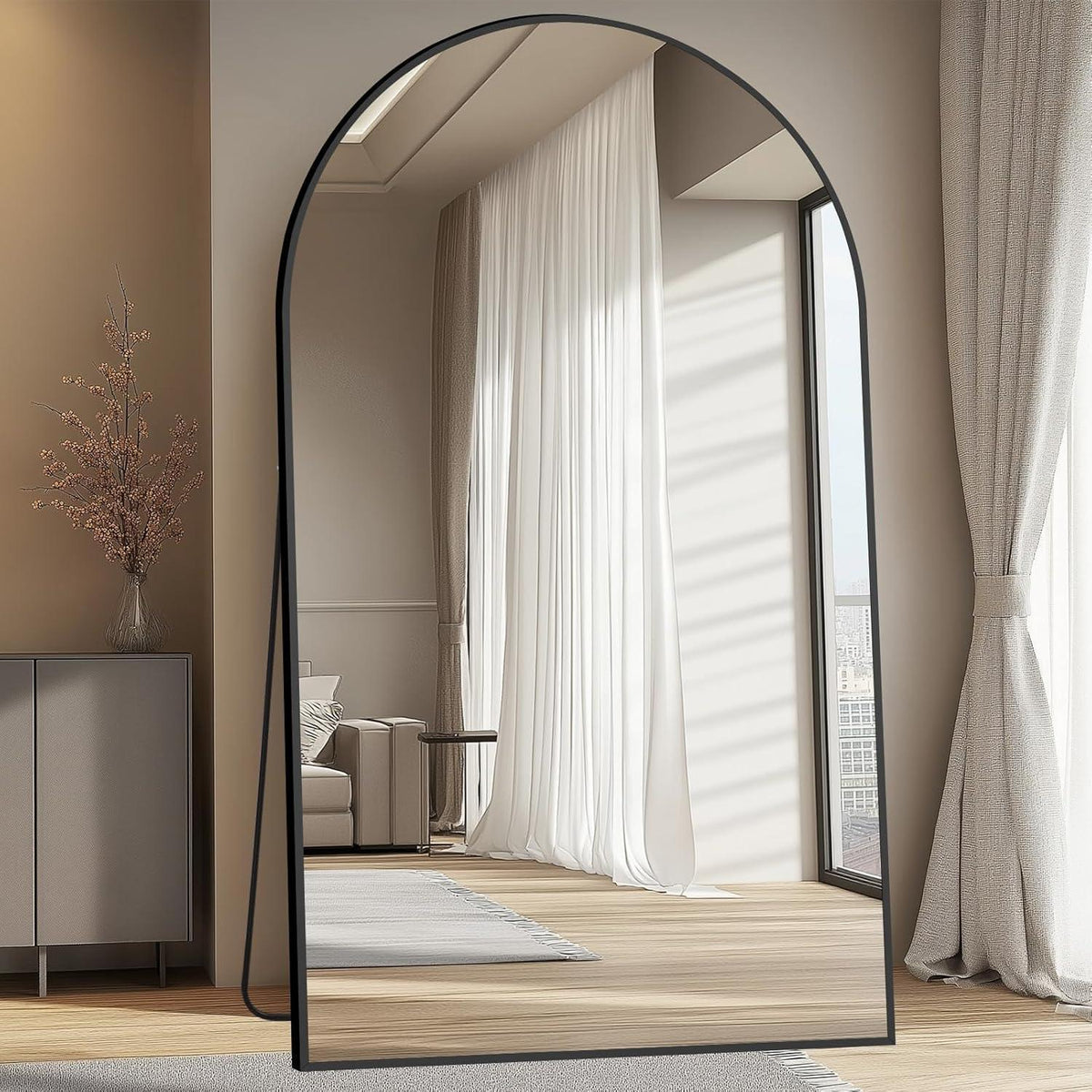 MELOMOIR Oversized Arched Floor Mirror – 76"/82" Full Length Black Mirror