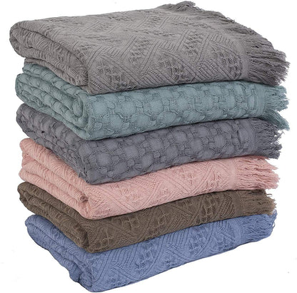 Kasentex Lightweight Cotton Throw Blanket - Soft Decorative Blanket for Sofa or Bed