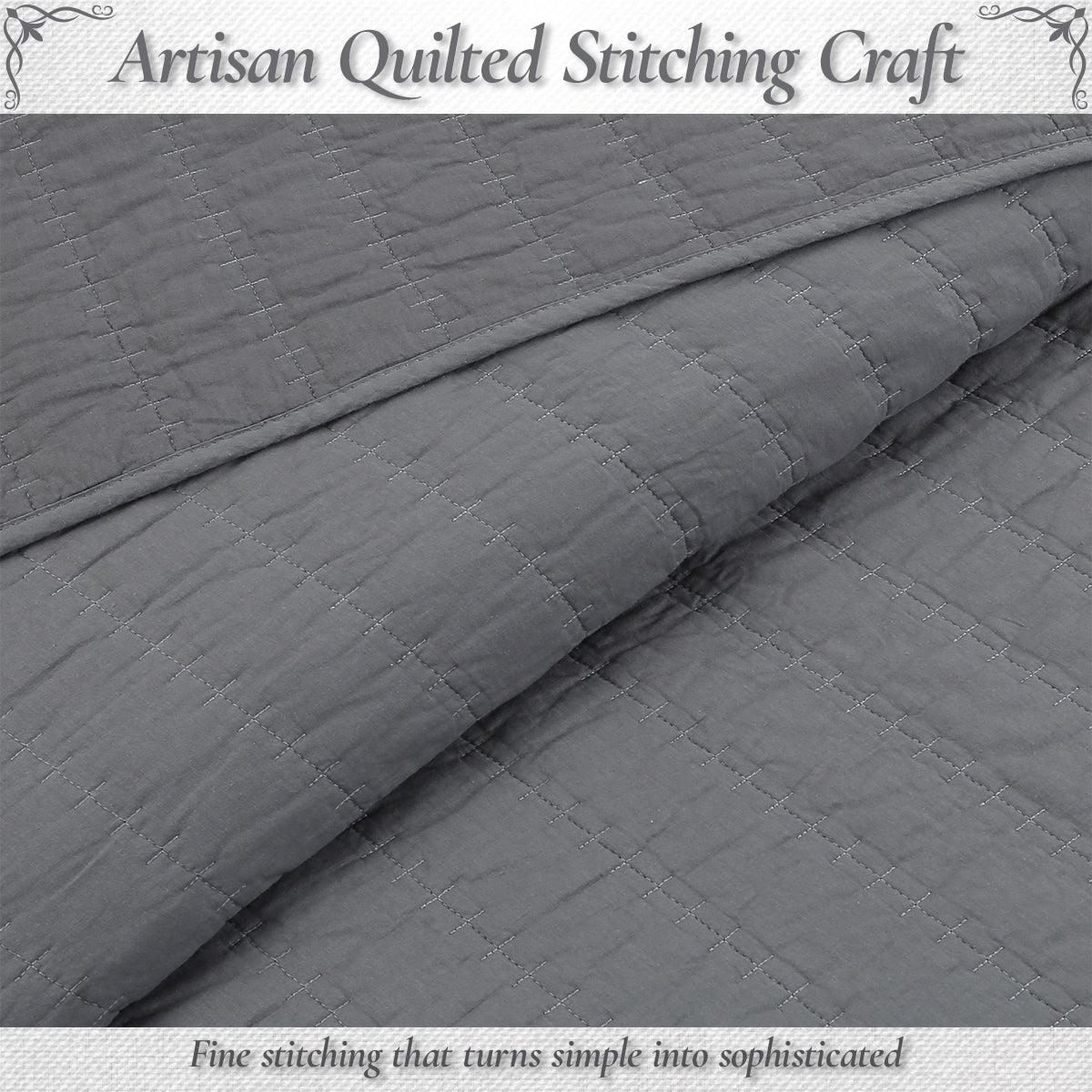 Stripe Staple Channel Lines Classic Solid Chic Gray 3 Piece Cotton Quilt Bedding Set