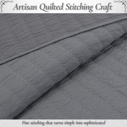 Stripe Staple Channel Lines Classic Solid Chic Gray 3 Piece Cotton Quilt Bedding Set
