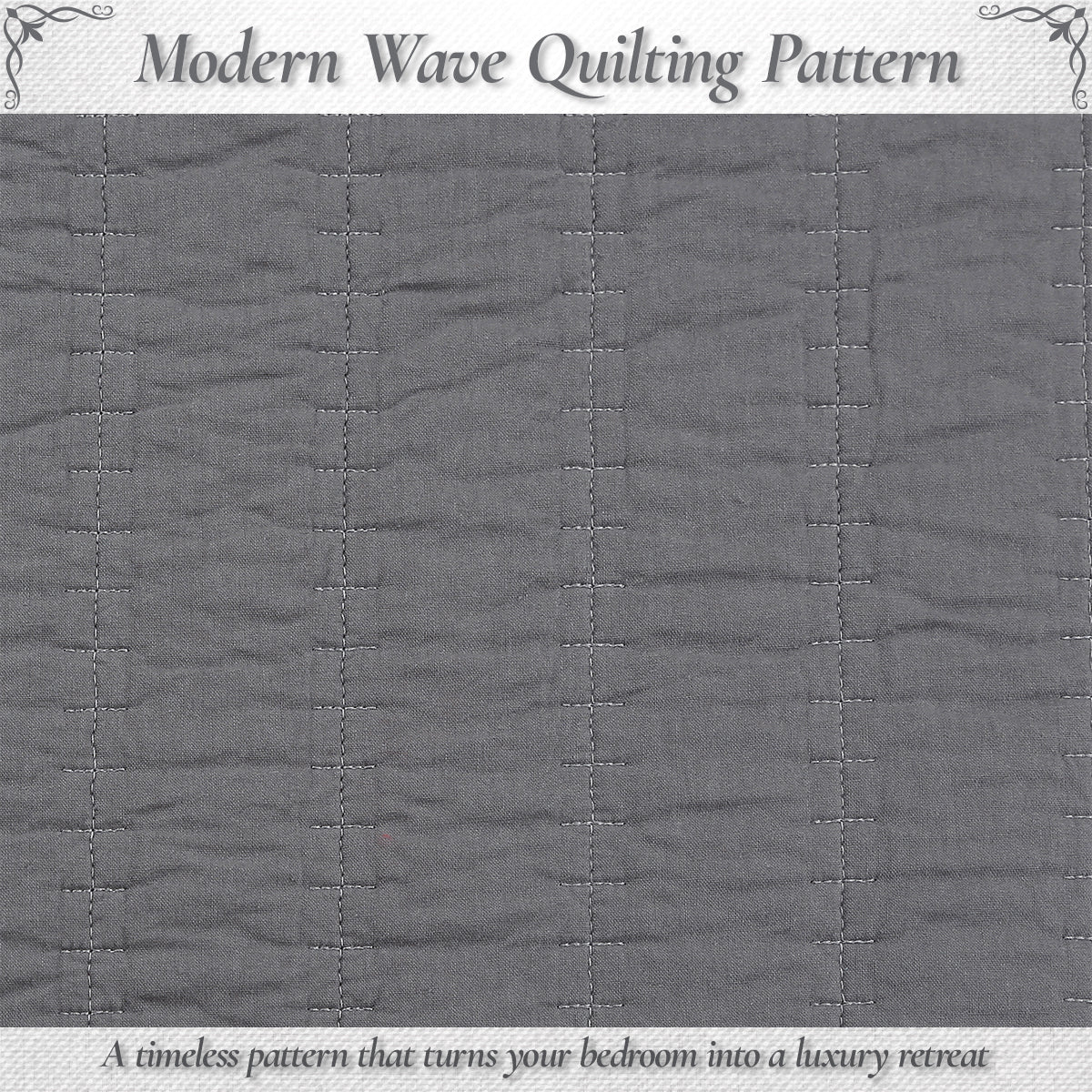 Stripe Staple Channel Lines Classic Solid Chic Gray 3 Piece Cotton Quilt Bedding Set