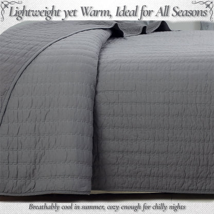 Stripe Staple Channel Lines Classic Solid Chic Gray 3 Piece Cotton Quilt Bedding Set