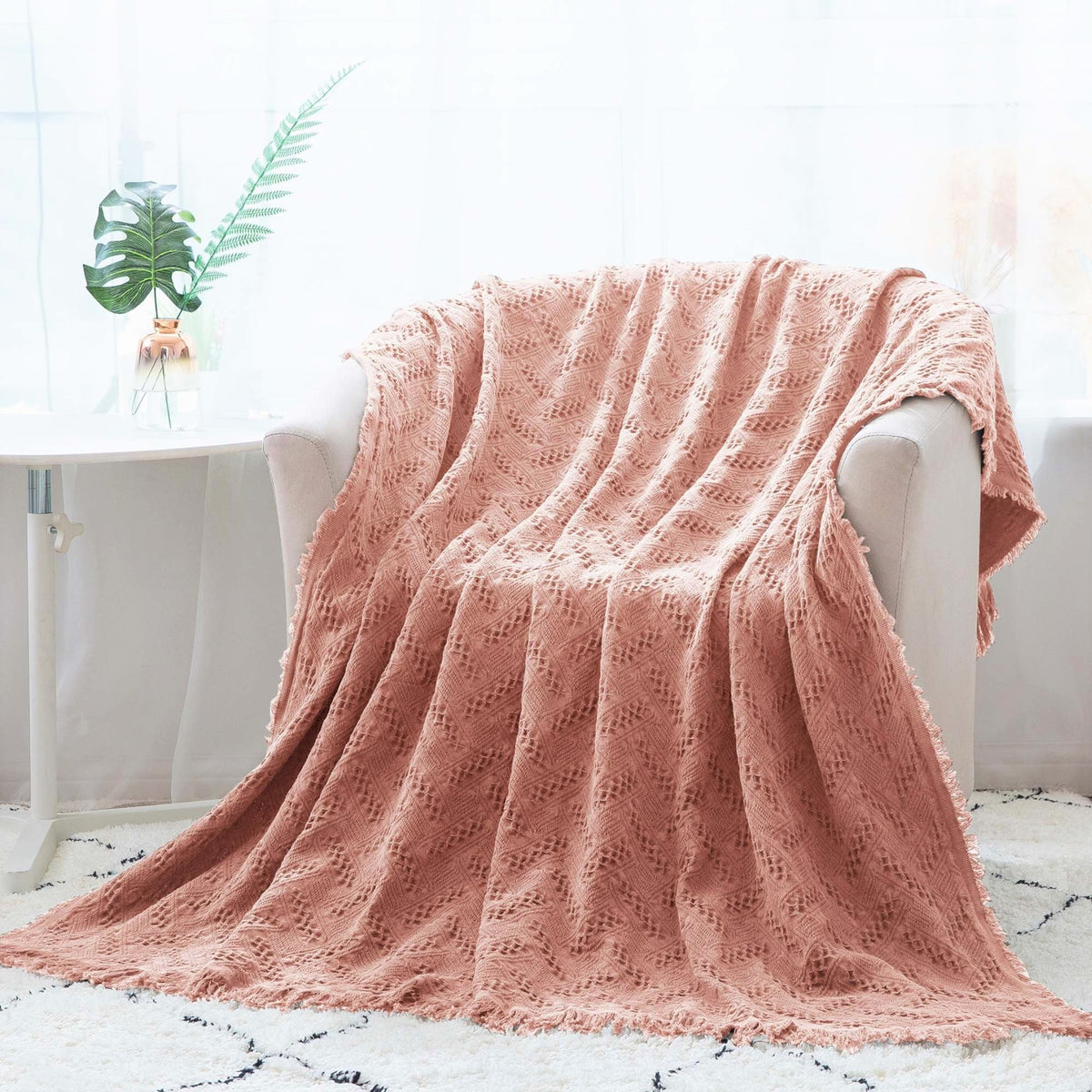 Kasentex Lightweight Cotton Throw Blanket - Soft Decorative Blanket for Sofa or Bed