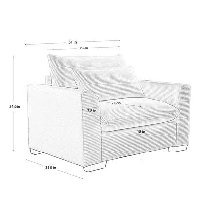 Beige Corduroy Deep Seat Accent Chair
